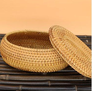 Storage Basket for Kitchen, Small Rattan Storage Basket, Round Storage Basket with Lid, Pantry Storage Ideas-Art Painting Canvas
