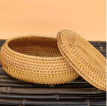 Storage Basket for Kitchen, Small Rattan Storage Basket, Round Storage Basket with Lid, Pantry Storage Ideas-Art Painting Canvas