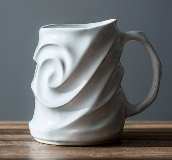 Brown Ceramic Coffee Mug, Stoneware Coffee Mugs, Large Capacity Coffee Cups, Large Handmade Pottery Coffee Mug-Art Painting Canvas