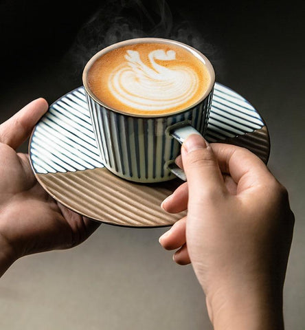 White Ceramic Coffee Cups, Pottery Coffee Cups, Cappuccino Coffee Mug, Coffee Cup and Saucer Set, Coffee Cup for Sale, Tea Cup, White / Green / Blue / Yellow-Art Painting Canvas
