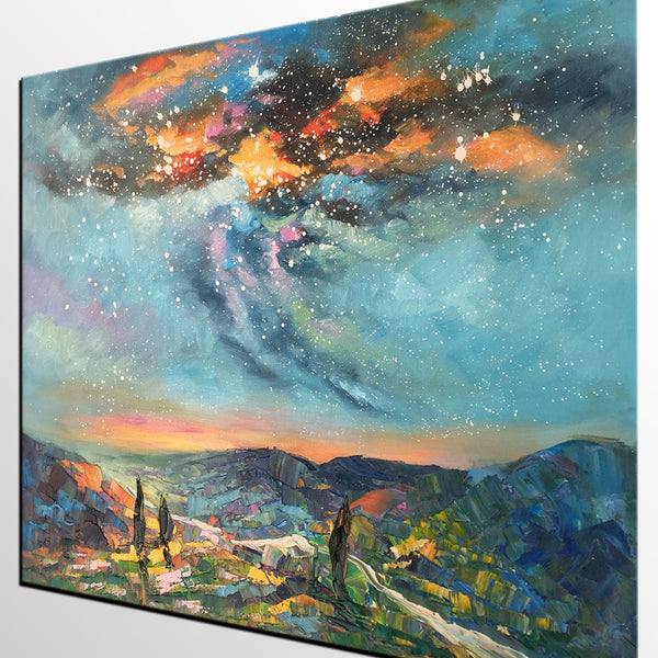Oil Painting, Starry Night Sky Painting, Custom Abstract Canvas Artwork, Canvas Painting for Kitchen-Art Painting Canvas