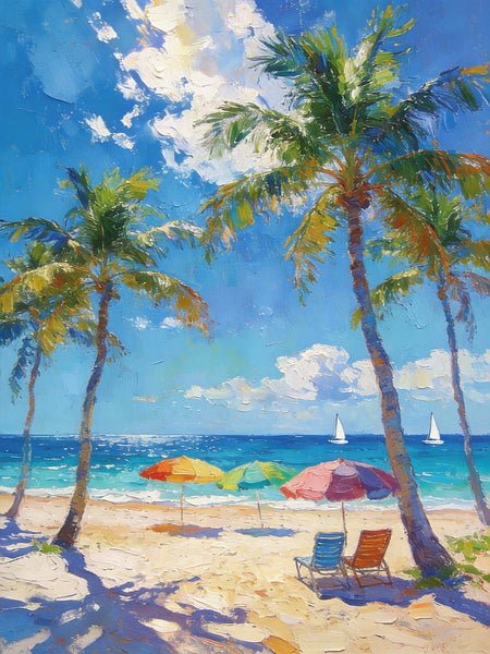 Seaside Relaxation Spot, Seashore Painting, Beach Palm Tree Paintings, Original Artwork, Small Oil Paintings, Hand Painted Canvas Art, Heavy Texture Wall Art Paintings, Small Paintings On Canvas-Art Painting Canvas