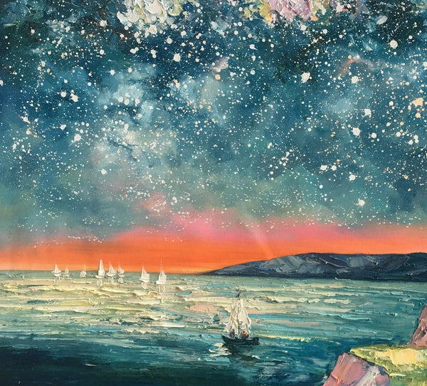 Heavy Texture Painting, Landscape Oil Painting, Starry Night Sky Painting, Custom Large Canvas Painting-Art Painting Canvas