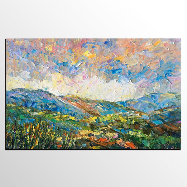 Landscape Oil Painting, Autumn Mountain Landscape Painting, Custom Abstract Painting, Heavy Texture Painting-Art Painting Canvas