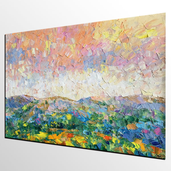 Mountain and Sky Painting, Landscape Painting, Custom Oil Painting Painting, Living Room Wall Art, Canvas Painting-Art Painting Canvas