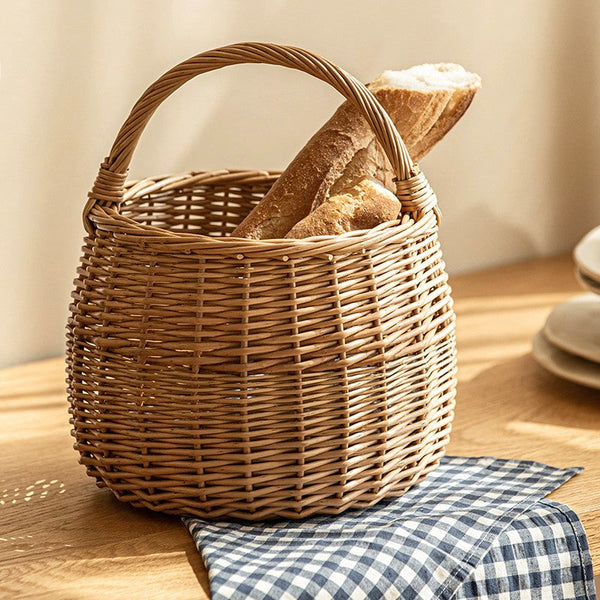 Storage Basket for Kitchen, Picnic Storage Basket with Handle, Hand-woven Wicker Storage Basket, Natural Fruit Basket, Willow Weaving Baskets for Vegetable-Art Painting Canvas