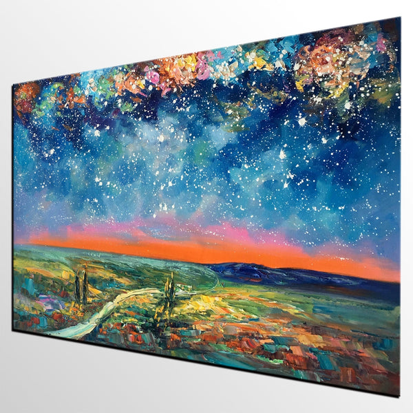 Large Canvas Art Painting, Starry Night Landscape Painting, Custom Large Oil Painting-Art Painting Canvas