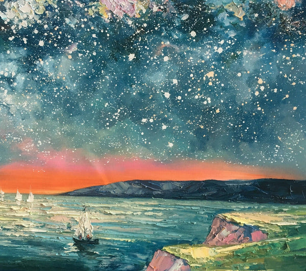 Heavy Texture Painting, Landscape Oil Painting, Starry Night Sky Painting, Custom Large Canvas Painting-Art Painting Canvas