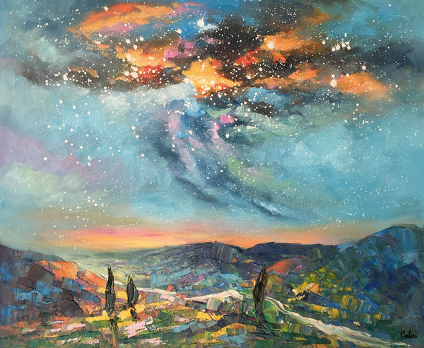 Oil Painting, Starry Night Sky Painting, Custom Abstract Canvas Artwork, Canvas Painting for Kitchen-Art Painting Canvas