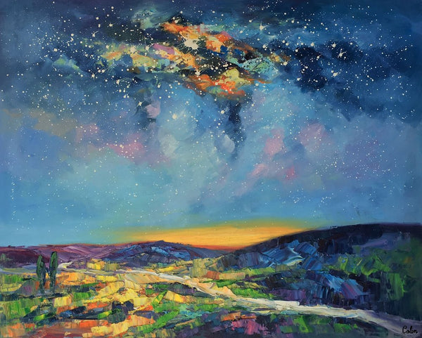 Bedroom Art, Abstract Painting, Starry Night Sky, Landscape Painting, Custom Large Art
