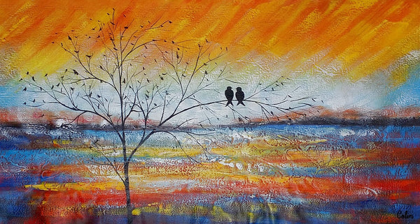 Acrylic Abstract Painting, Love Birds Painting, Living Room Wall Art Paintings, Custom Original Paintings, Acrylic Painting for Sale-Art Painting Canvas