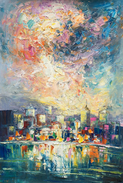 Abstract Landscape Painting, Heavy Texture Wall Art Paintings, Custom Original Paintings on Canvas, Cityscape Painting-Art Painting Canvas