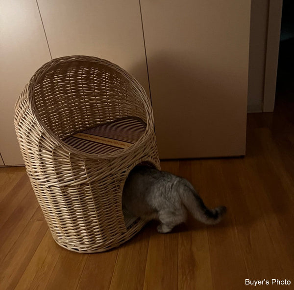 Large Cat House Basket with Washable Cushion for Indoor Cats and Dogs, Double-Layer Cat Bed