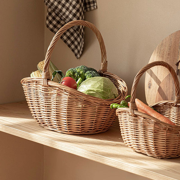 Natural Hand-woven Wicker Storage Basket, Large Picnic Food Basket with Handle, Lovely Willow Weaving Baskets for Vegetable, Natural Fruit Basket, Kitchen Storage Baskets-Art Painting Canvas