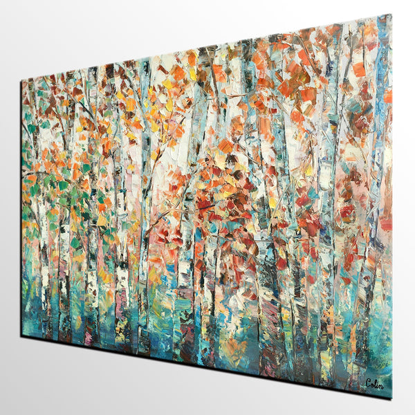 Landscape Oil Paintings, Autumn Tree Paintings, Custom Canvas Painting for Living Room, Landscape Painting on Canvas, Palette Knife Paintings-Art Painting Canvas