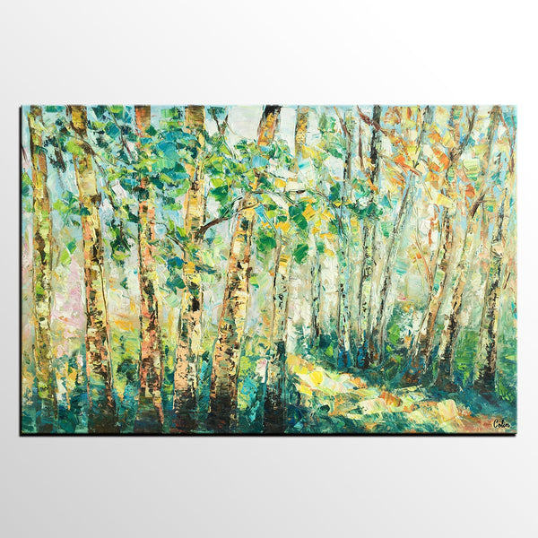 Heavy Texture Landscape Painting, Autumn Tree Art, Impasto Art, Custom Original Painting-Art Painting Canvas