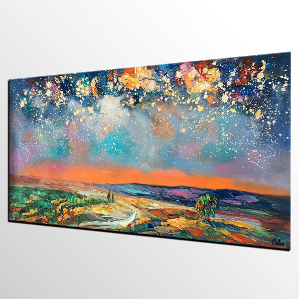 Canvas Art, Starry Night Sky Painting, Bedroom Wall Art, Abstract Painting, Custom Painting-Art Painting Canvas
