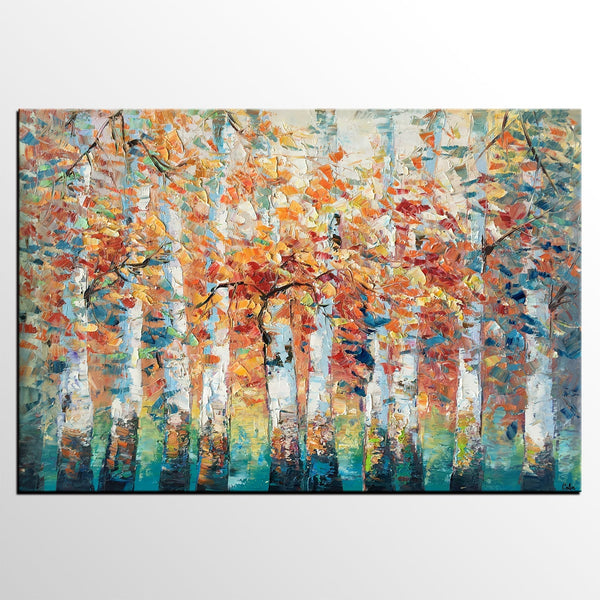 Birch Tree Landscape Painting, Custom Canvas Painting for Living Room, Heavy Texture Canvas Painting-Art Painting Canvas