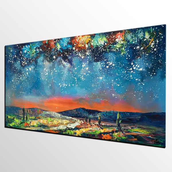 Canvas Painting for Bedroom, Starry Night Sky Painting, Custom Landscape Painting-Art Painting Canvas