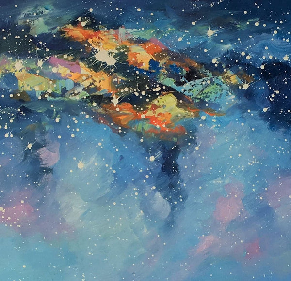 Bedroom Art, Abstract Painting, Starry Night Sky, Landscape Painting, Custom Large Art