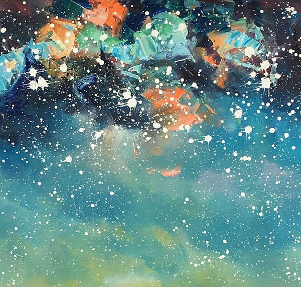 Abstract Landscape Oil Painting, Starry Night Sky Painting, Custom Large Canvas Painting, Heavy Texture Painting-Art Painting Canvas