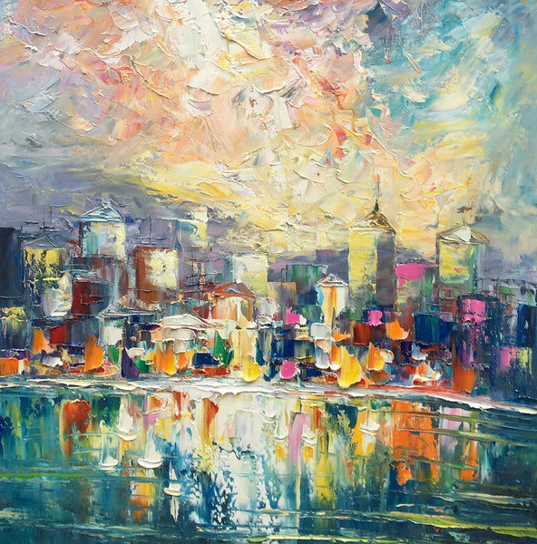 Abstract Landscape Painting, Heavy Texture Wall Art Paintings, Custom Original Paintings on Canvas, Cityscape Painting-Art Painting Canvas