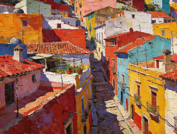 Colorful Terraces of Guanajuato, Hand Painted Canvas Art, Small Oil Paintings, Small Wall Art Paintings, Landscape Canvas Paintings, Original Canvas Paintings-Art Painting Canvas