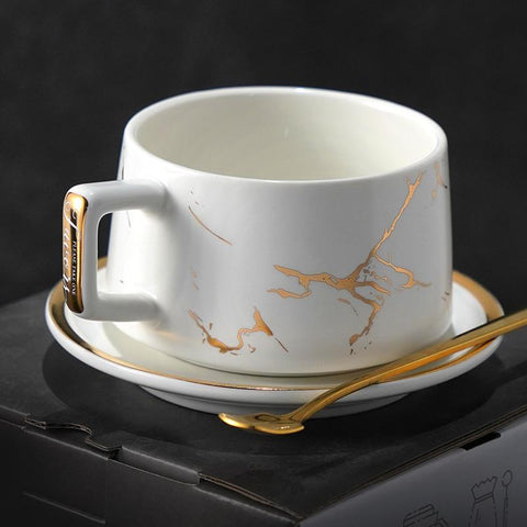 Large Tea Cup, White Coffee Cup, Black Coffee Mug, Ceramic Cup, Coffee Cup and Saucer Set-Art Painting Canvas