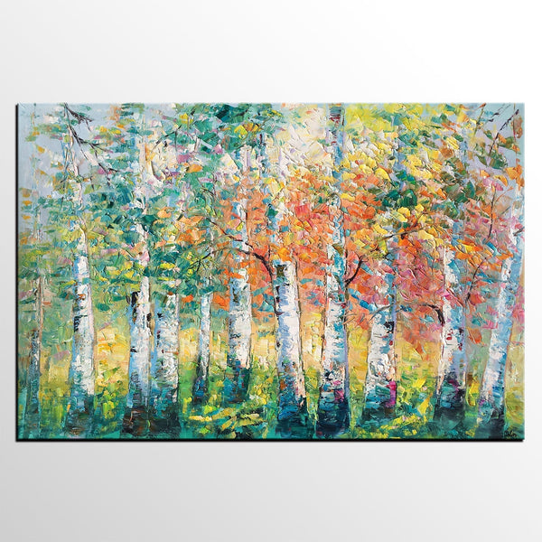 Landscape Oil Paintings, Birch Tree Painting, Large Wall Art Painting, Custom Oil Painting on Canvas, Wall Art Paintings for Sale-Art Painting Canvas