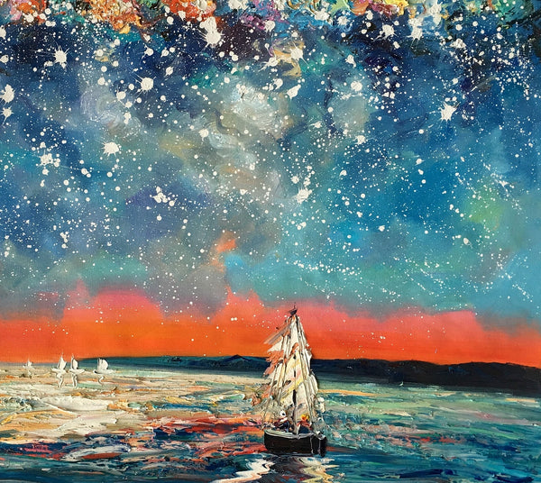 Landscape Painting, Starry Night Sky, Abstract Painting, Canvas Art, Custom Extra Large Canvas Painting-Art Painting Canvas