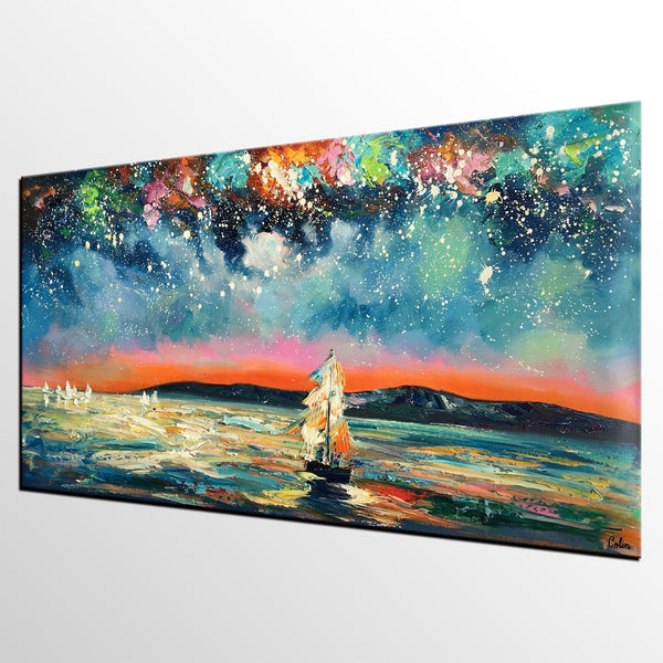 Landscape Wall Art Paintings, Starry Night Sky Painting, Original Canvas Painting, Custom Large Painting for Bedroom-Art Painting Canvas