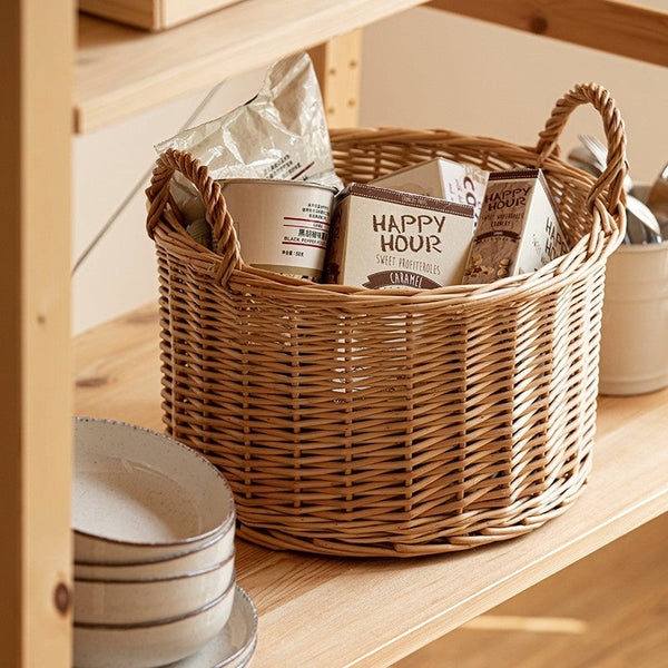 Small Picnic Fruit Basket with Handle, Kitchen Storage Baskets, Natural Hand-woven Wicker Round Storage Basket, Small Willow Weaving Baskets for Vegetable, Natural Fruit Storage Basket-Art Painting Canvas