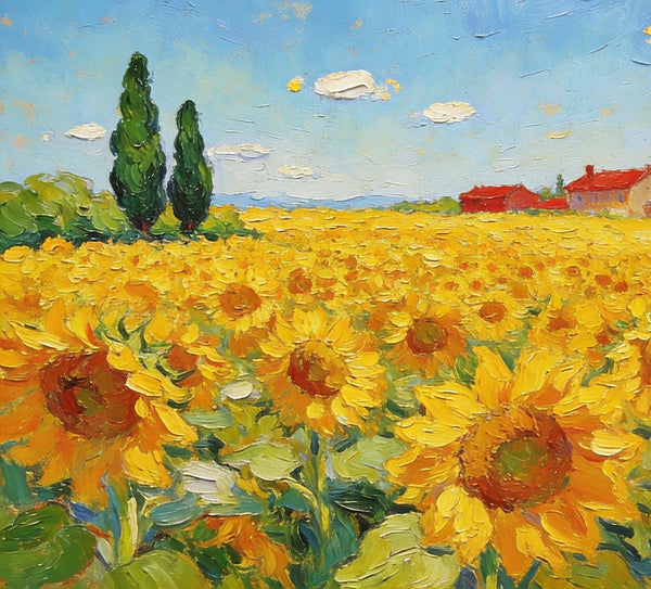 Enchanting Provence Sunflower Fields, Original Canvas Paintings, Palette Knife Oil Paintings, Small Landscape Paintings, Landscape Paintings on Canvas, Hand Painted Canvas Art-Art Painting Canvas