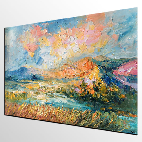 Custom Abstract Painting, Large Oil Painting, Autumn Mountain Landscape Painting, Heavy Texture Painting-Art Painting Canvas