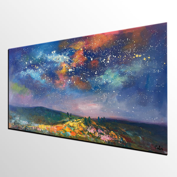 Starry Night Sky Oil Painting, Abstract Art, Modern Art Painting, Custom Extra Large Painting-Art Painting Canvas