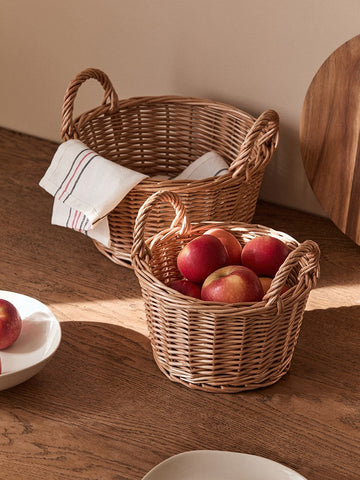 Large Picnic Fruit Basket with Handle, Natural Hand-woven Wicker Round Storage Basket, Lovely Willow Weaving Baskets for Vegetable, Natural Fruit Storage Basket, Kitchen Storage Baskets-Art Painting Canvas