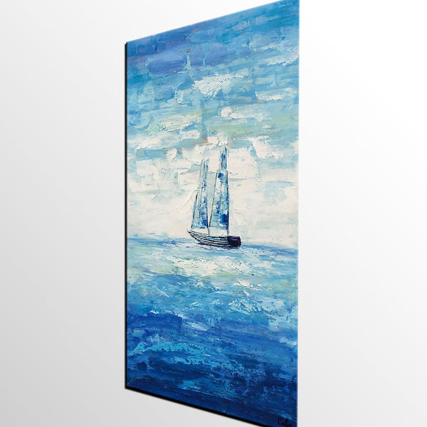 Boat Painting, Landscape Canvas Painting, Dining Room Canvas Painting, Custom Oil Painting on Canvas-Art Painting Canvas