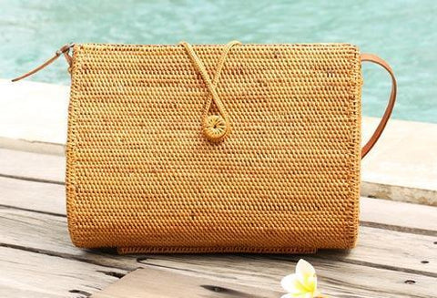 Woven Rattan Handbag, Natural Fiber Handbag, Small Rustic Handbag, Handmade Rattan Handbag for Outdoors-Art Painting Canvas