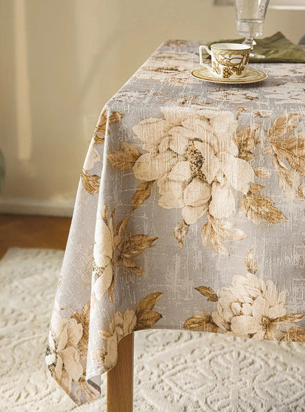 Peony Flower Tablecloth for Round Table, Beautiful Kitchen Table Cover, Linen Table Cover for Dining Room Table, Simple Modern Rectangle Tablecloth Ideas for Oval Table-Art Painting Canvas
