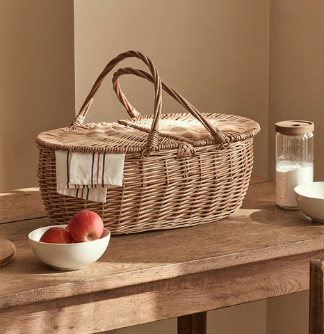 Extra Large Picnic Food Basket with Handle, Kitchen Storage Baskets, Natural Hand-woven Wicker Storage Basket, Lovely Willow Weaving Baskets for Vegetable, Natural Fruit Basket-Art Painting Canvas