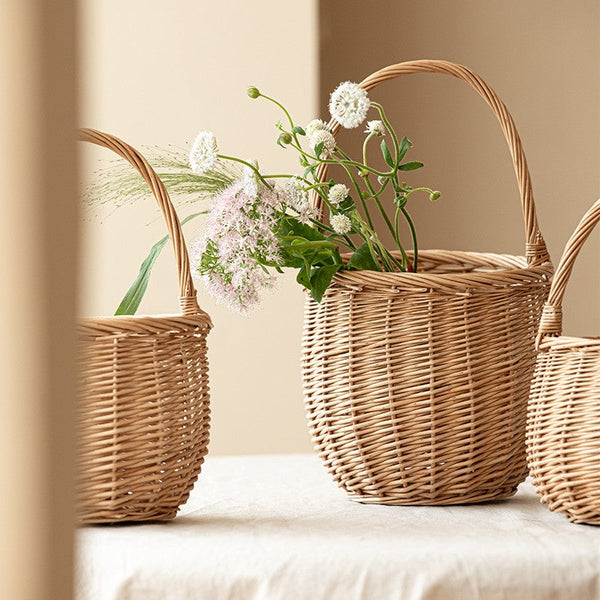 Wicker Storage Basket for Kitchen, Hand-woven Picnic Food Basket with Handle, Willow Weaving Baskets for Vegetable, Natural Fruit Basket, Storage Basket for Shelves-Art Painting Canvas