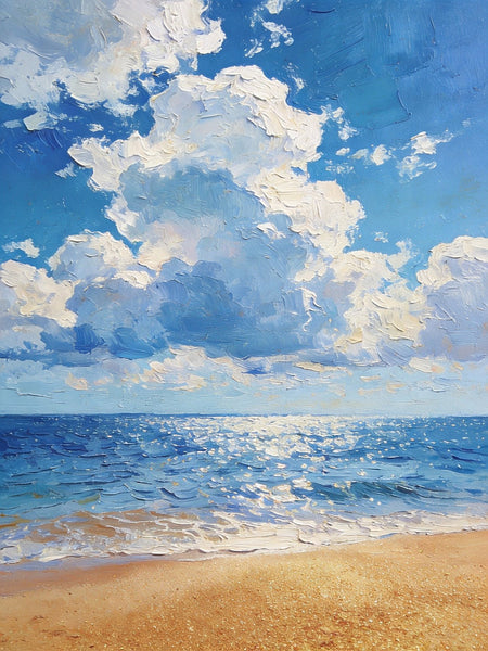 Original Canvas Paintings, Coastal Peace and Quiet, Hand Painted Canvas Art, Small Oil Paintings, Palette Knife Artwork, Landscape Paintings for Bedroom-Art Painting Canvas