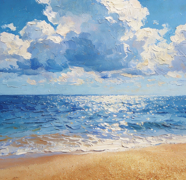 Original Canvas Paintings, Coastal Peace and Quiet, Hand Painted Canvas Art, Small Oil Paintings, Palette Knife Artwork, Landscape Paintings for Bedroom-Art Painting Canvas