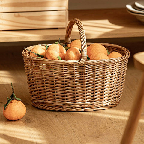 Small Picnic Storage Basket with Handle, Hand-woven Wicker Storage Basket, Willow Weaving Baskets for Vegetable, Natural Fruit Basket, Kitchen Storage Baskets-Art Painting Canvas