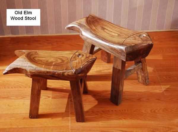 Solid Wood low Stool, Creative Shoe-changing Stool, Handmade Vintage Old Elm Wood Stool, Children's Wooden Stool, Sofa Stool, Dining Table Stool-Art Painting Canvas
