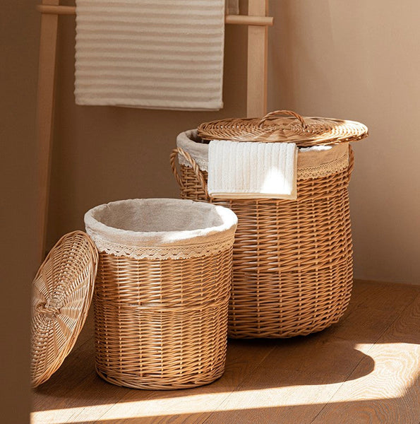 Hand-woven Wicker Storage Basket for Clothes, Large Round Storage Basket for Clothes, Willow Weaving Baskets for Clothes, Extra Large Kitchen Storage Baskets-Art Painting Canvas