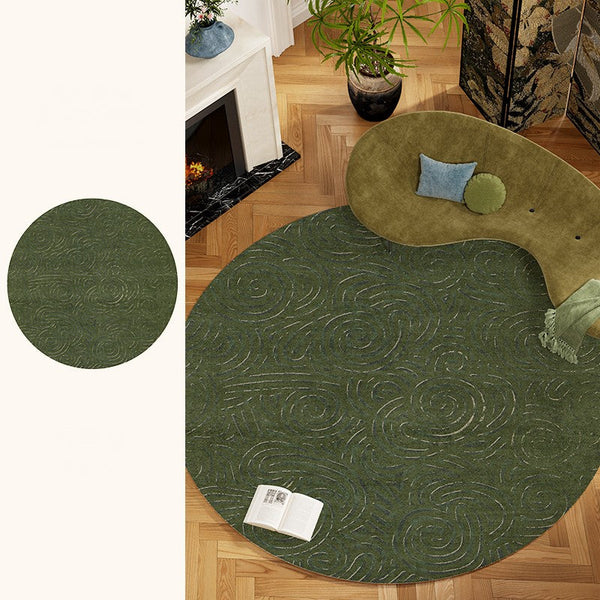 Bedroom Abstract Modern Area Rugs, Green Contemporary Modern Rugs, Geometric Round Rugs for Dining Room, Mid Century Round Modern Rugs under Chairs-Art Painting Canvas
