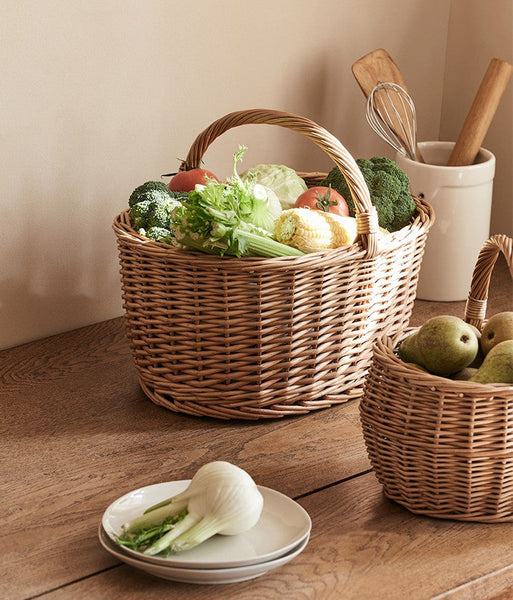 Large Picnic Food Basket with Handle, Natural Hand-woven Wicker Storage Basket, Willow Weaving Baskets for Vegetable, Natural Fruit Basket, Kitchen Storage Baskets-Art Painting Canvas