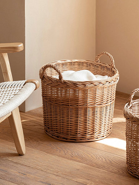 Round Storage Basket for Clothes, Natural Hand-woven Wicker Storage Basket for Clothes, Extra Large Kitchen Storage Baskets, Willow Weaving Baskets for Clothes-Art Painting Canvas