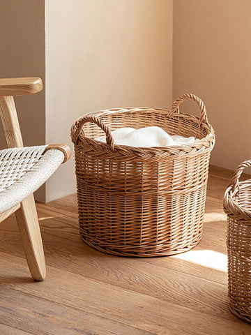 Round Storage Basket for Clothes, Natural Hand-woven Wicker Storage Basket for Clothes, Extra Large Kitchen Storage Baskets, Willow Weaving Baskets for Clothes-Art Painting Canvas
